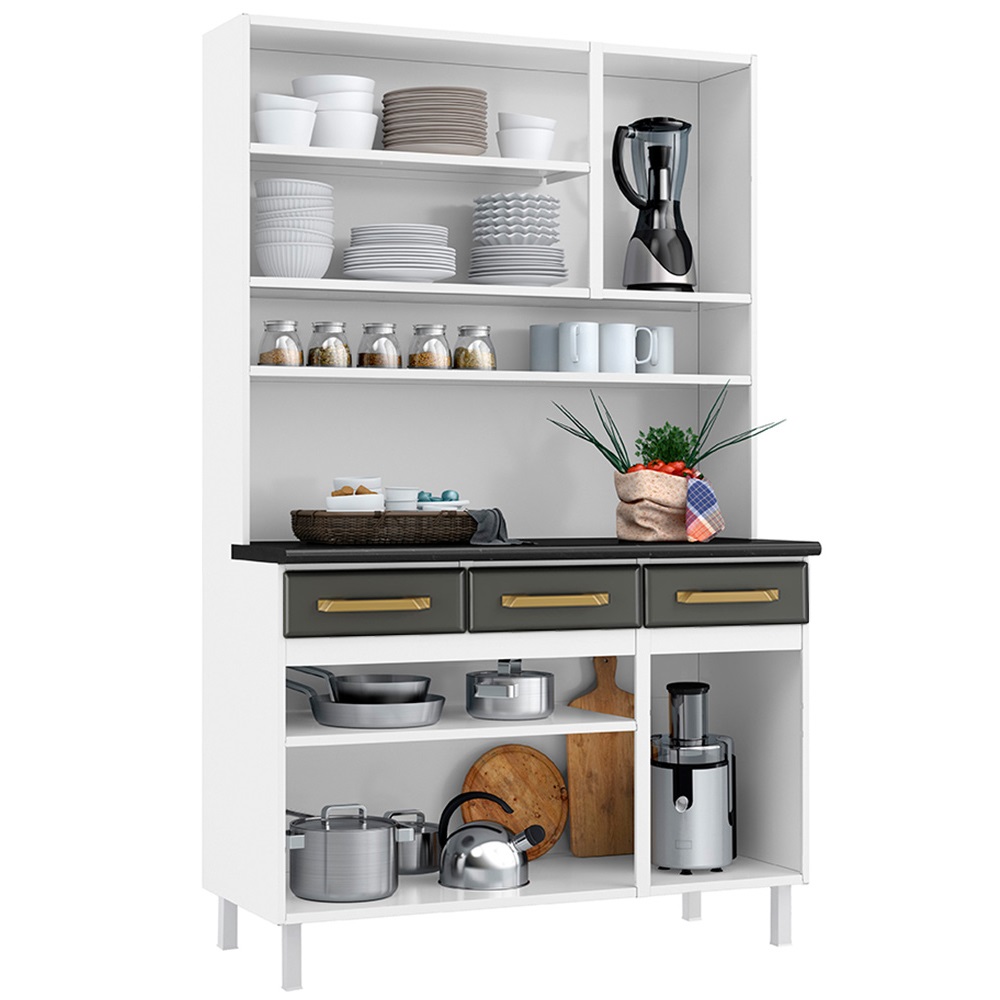 Kit de Cozinha 105 cm 6 Portas 3 Gaveta 3 Prateleiras Cinza Telasul Diamante New, , large image number 1