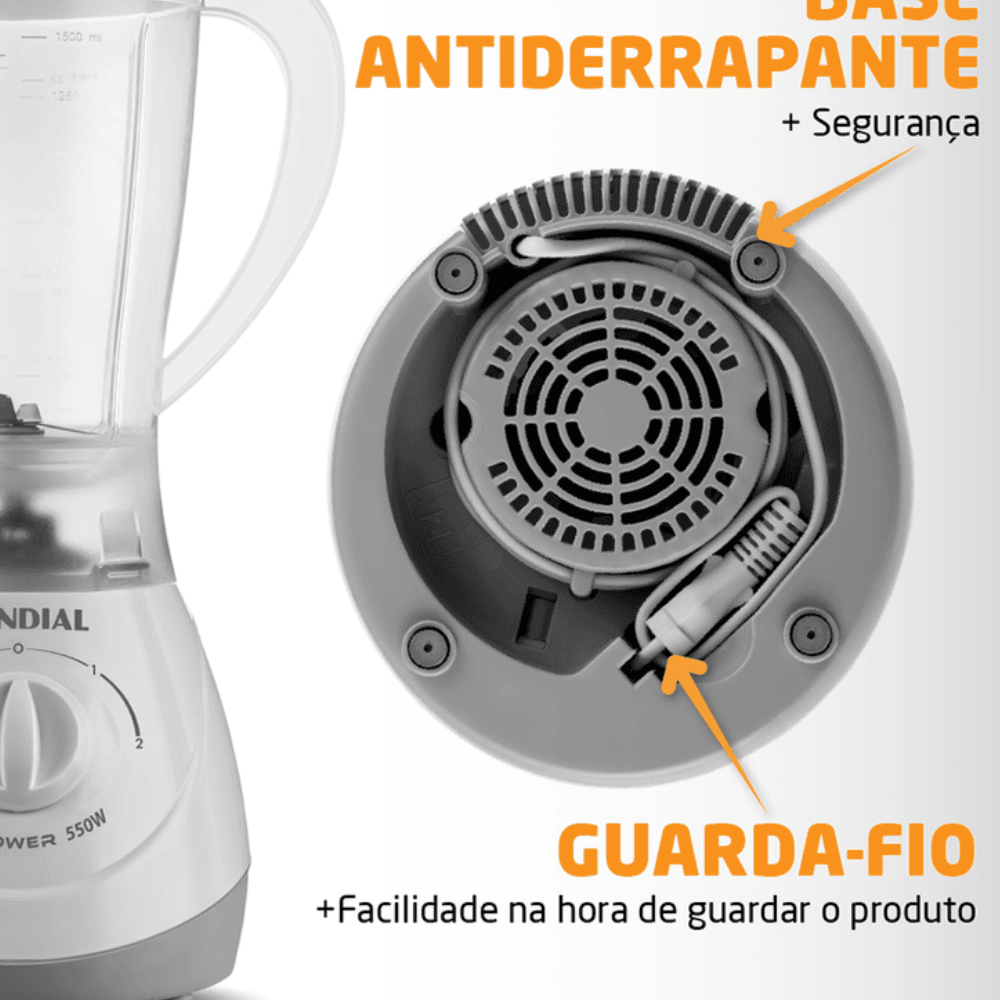 Liquidificador Mondial Branco 1,9 Litros 550W 220V Easy Power L550W, , large image number 4