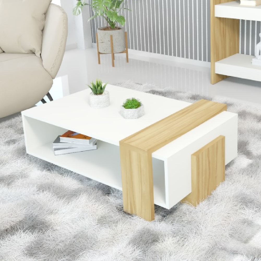 Mesa de Centro Avelan Retangular Kansas 138,5 x 41cm Freijó/Off White