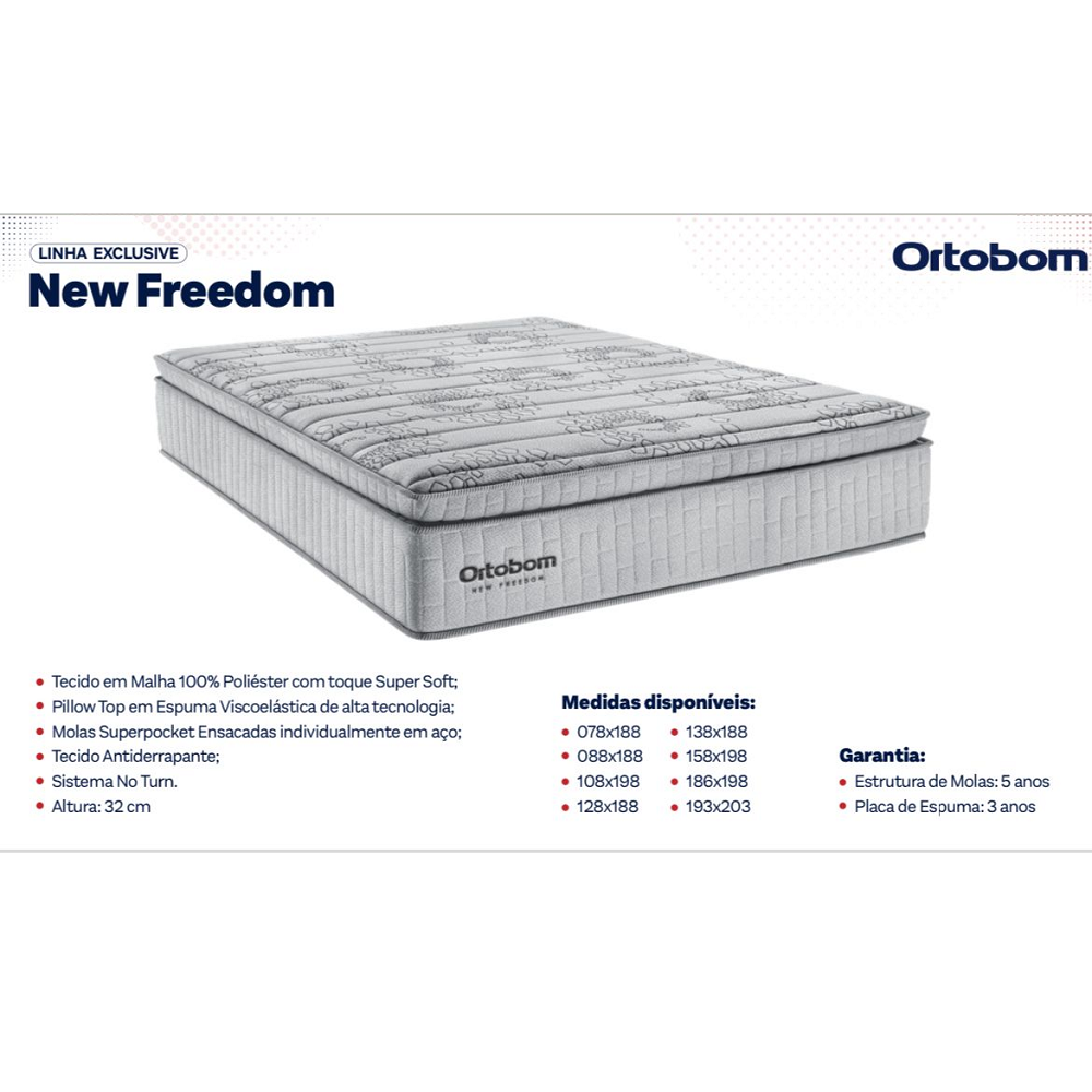 Cama Box Queen Colchão + Base Courino Preta D33 Molas Ensacadas Freedom 158x198x74 cm Ortobom, , large image number 2