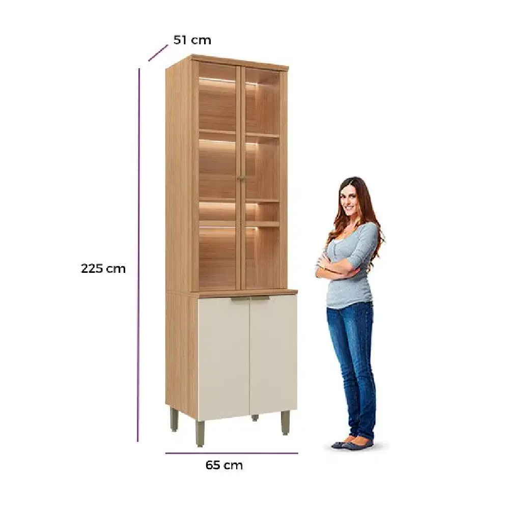 Cristaleira com LED 4 Portas Selene Nature/Off White Línea - 100% MDF, , large image number 2