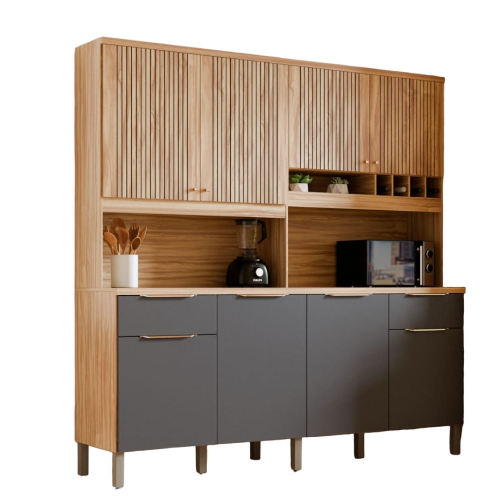 Kit Cozinha Ronipa MDF Concord 8 Portas 2 Gavetas Amêndoa/Chumbo