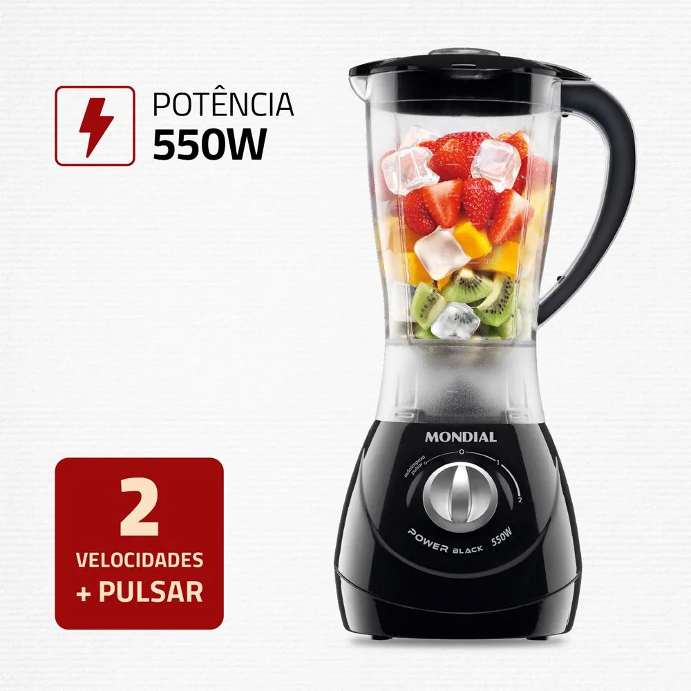 Liquidificador Mondial Preto 2 Velocidades + Pulsar 2,1L L 28-B 220V 550W, , large image number 1
