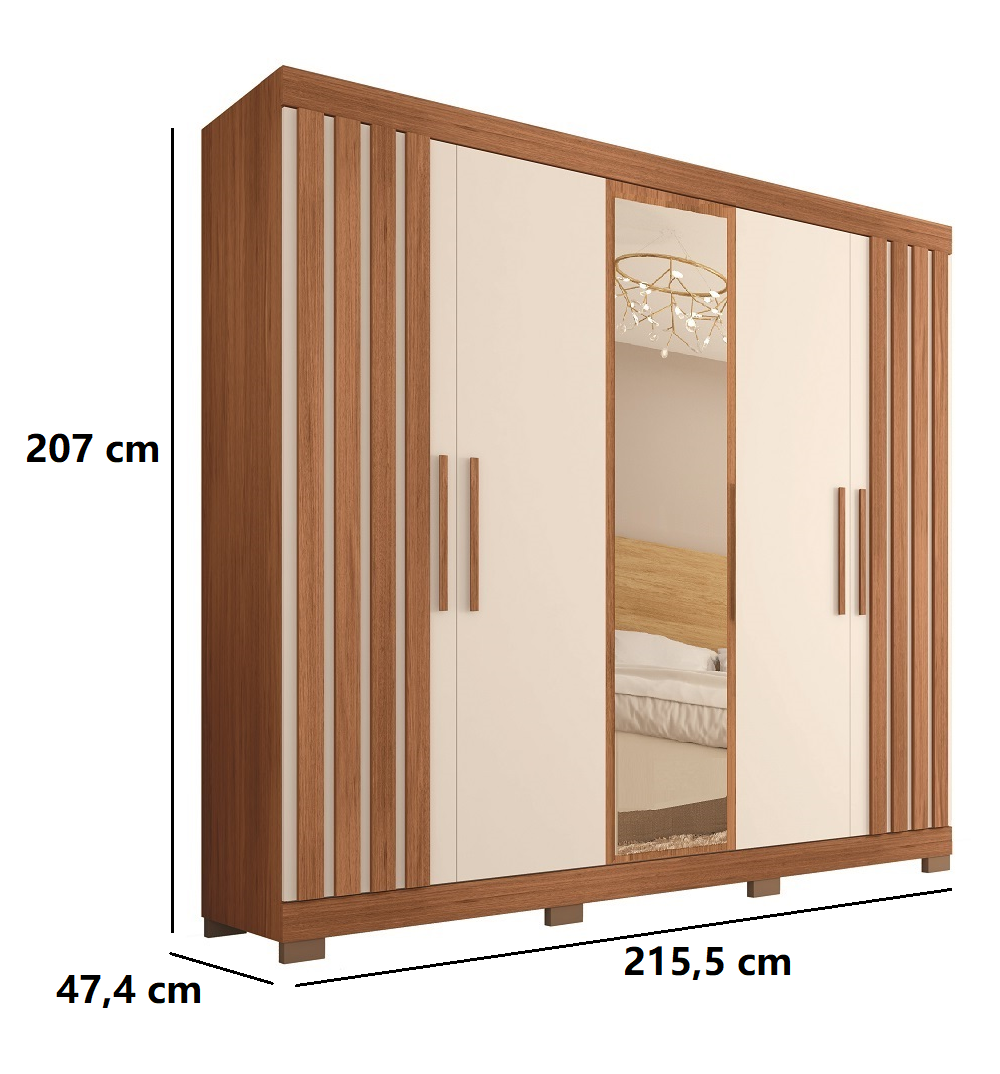 Guarda-Roupa Casal com Espelho 5 Portas 2 Gavetas Freij&oacute;/Off White Caemmun Sophia 2.2, , large image number 6