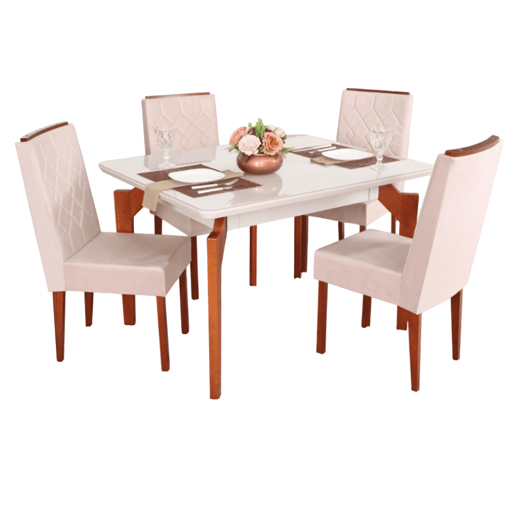 Mesa de Jantar Retangular 4 Cadeiras Abeille S&atilde;o Carlos