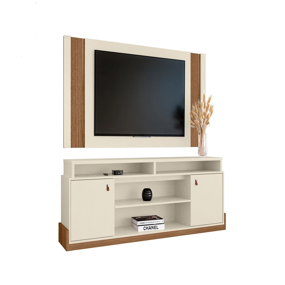 Bancada Para TV Até 65 Polegadas Pérola Metalizado/Carvalho 188 cm Mobler Montana