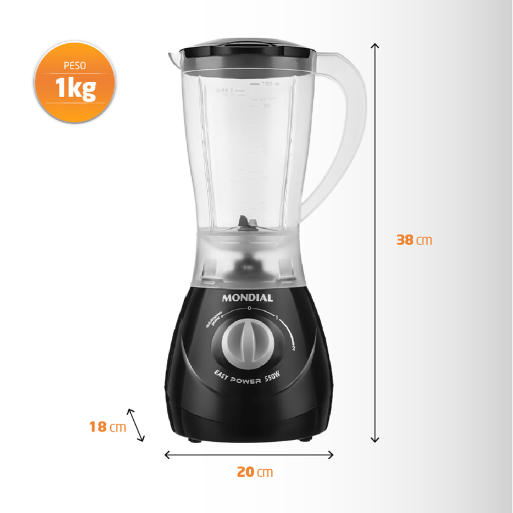 Liquidificador Mondial Preto 1,9 Litros 550W 220V Easy Power L550W, , large image number 5