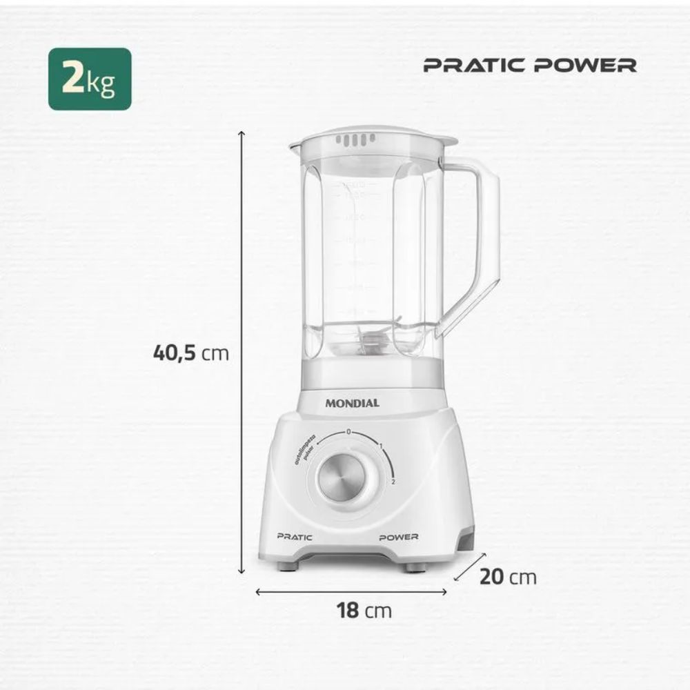 Liquidificador Mondial Branco 2 Litros 550W 220v Pratic Power L 97-W, , large image number 6
