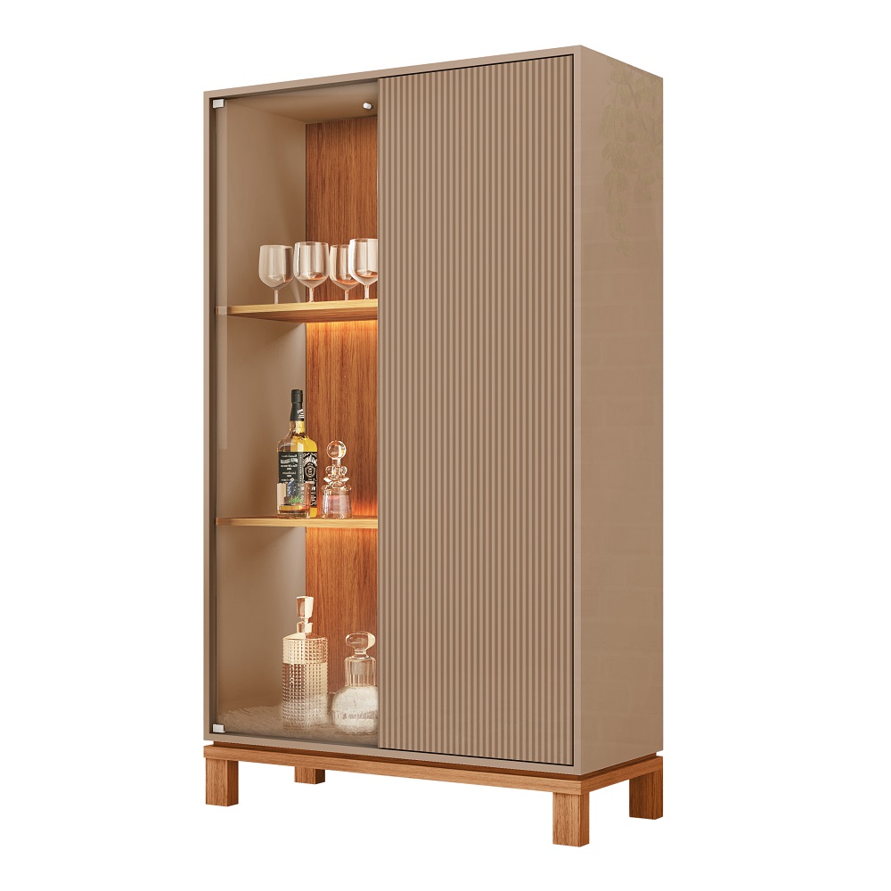 Cristaleira 2 Portas Mondrian Microripado Suede MR/Freijó Caemmun