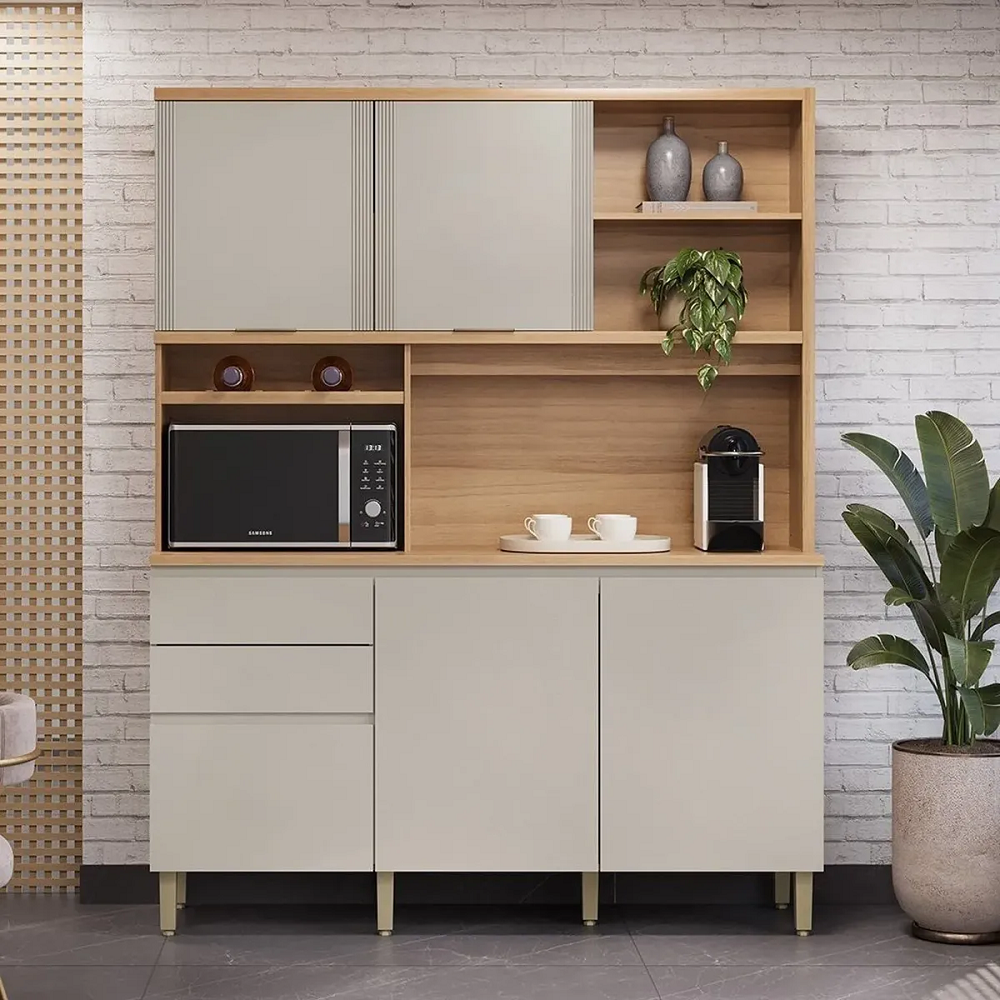 Arm&aacute;rio de Cozinha 5 Portas 2 Gavetas Jequitib&aacute;/Gris L&iacute;nea Austin - 100% MDF, , large image number 2