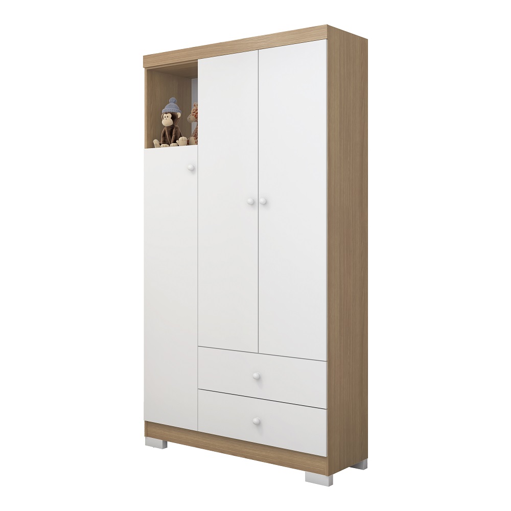 Guarda-Roupa Infantil 3 Portas 2 Gavetas Flok Estrela Naturalle/Branco
