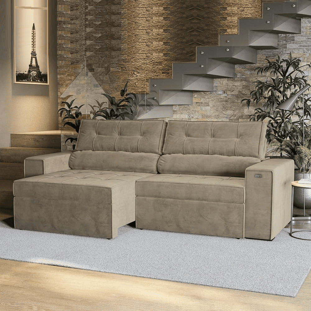 Sof&aacute; Desmont&aacute;vel e Articulado em 6 Posi&ccedil;&otilde;es 2 Lugares 250 cm Bege Kappeberg Lanus, , large image number 1