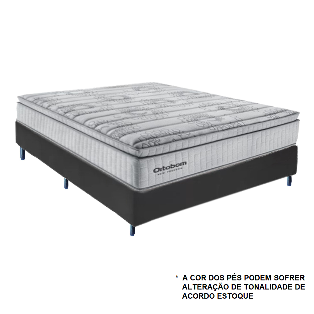 Cama Box Queen Colchão + Base Courino Preta D33 Molas Ensacadas Freedom 158x198x74 cm Ortobom