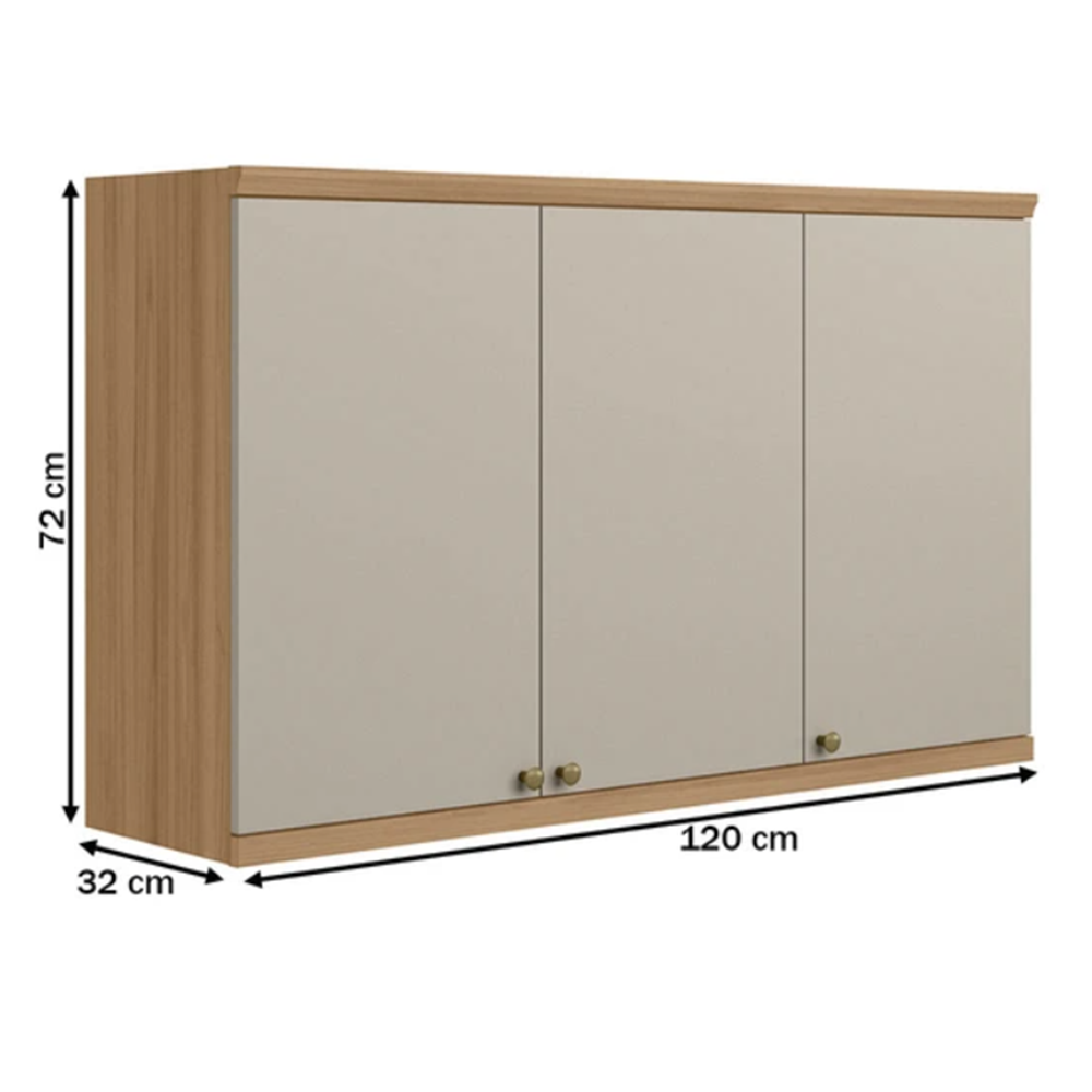 Arm&aacute;rio de Cozinha 3 Portas 120cm Linea Jequitib&aacute;/Off White Fosco - 100% MDF, , large image number 2