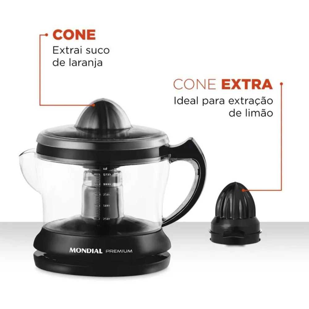 Espremedor de Frutas Elétrico Mondial Preto 1,25L 220V E-02, , large image number 2