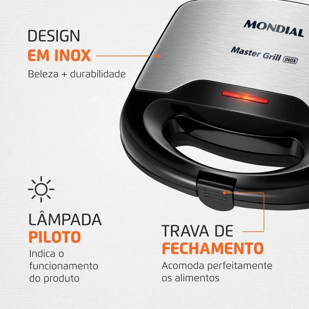 Sanduicheira Grill Mondial Antiaderente Preta / Inox 750W 220V S-20, , large image number 4