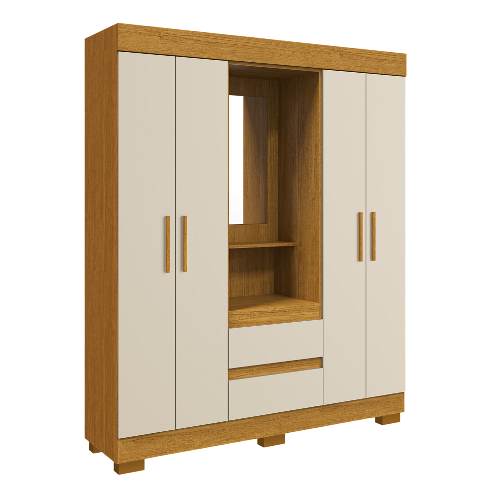 Guarda-Roupa Solteiro 4 Portas 2 Gavetas Cinamomo/Off White ACP Isabely Plus Capelinha