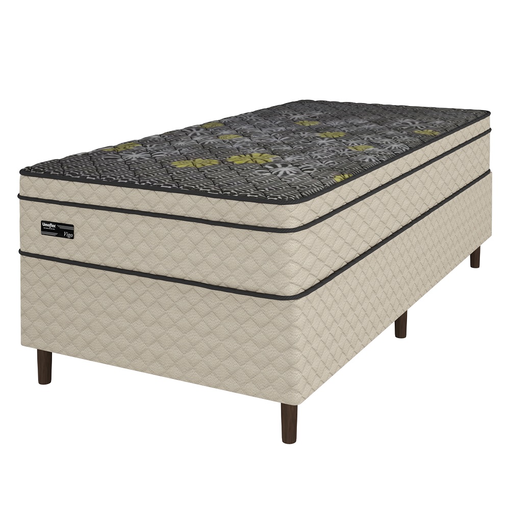 Conjunto Box Solteiro Molas Ensacadas Base e Colchao Umaflex New Vigo Bege 88x188x66