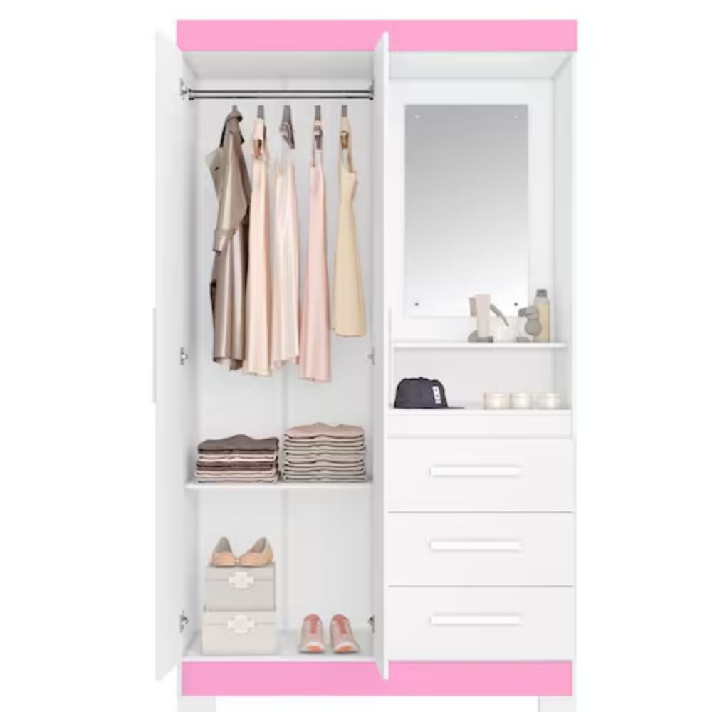 Guarda-Roupa Solteiro 2 Portas 3 Gavetas Branco/Rosa Notável NT6020, , large image number 3