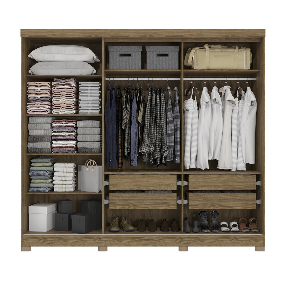 Guarda-Roupa Casal 5 Portas 4 Gavetas Nogueira/Macadamia com Espelho Kappesberg N564, , large image number 2