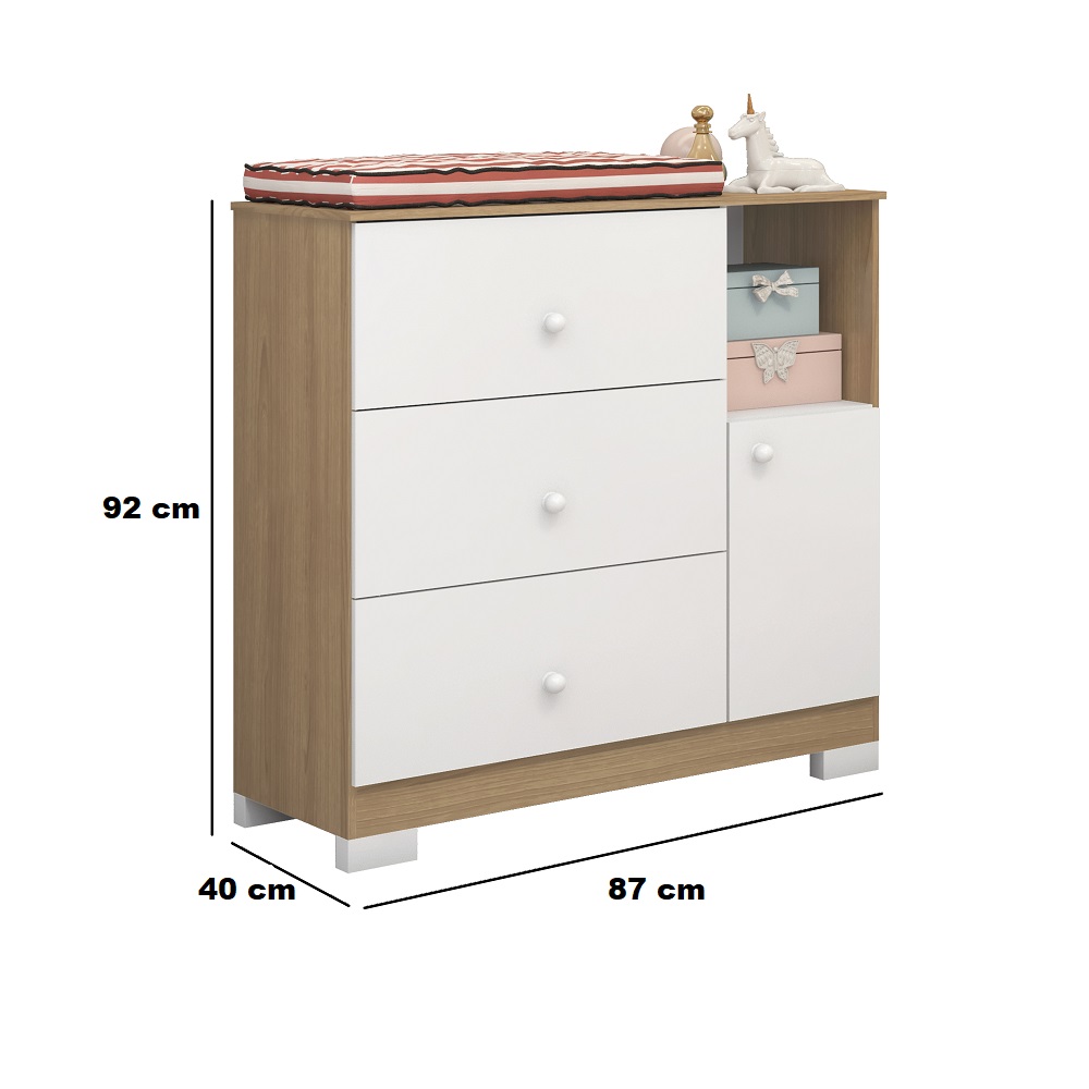 Cômoda Estrela Flok 1 Portas 1 Prateleira e 3 Gavetas Naturalle/Branco 100% MDF, , large image number 4