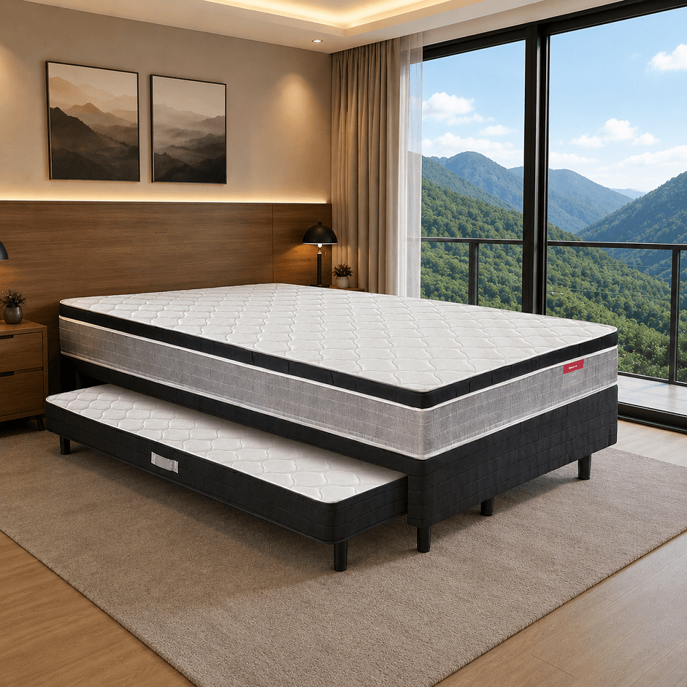 Cama Box Solteir&atilde;o Conjugada com Auxiliar Rosen Molas Bonel Cinza 88x188x64 cm Reconflex, , large image number 2