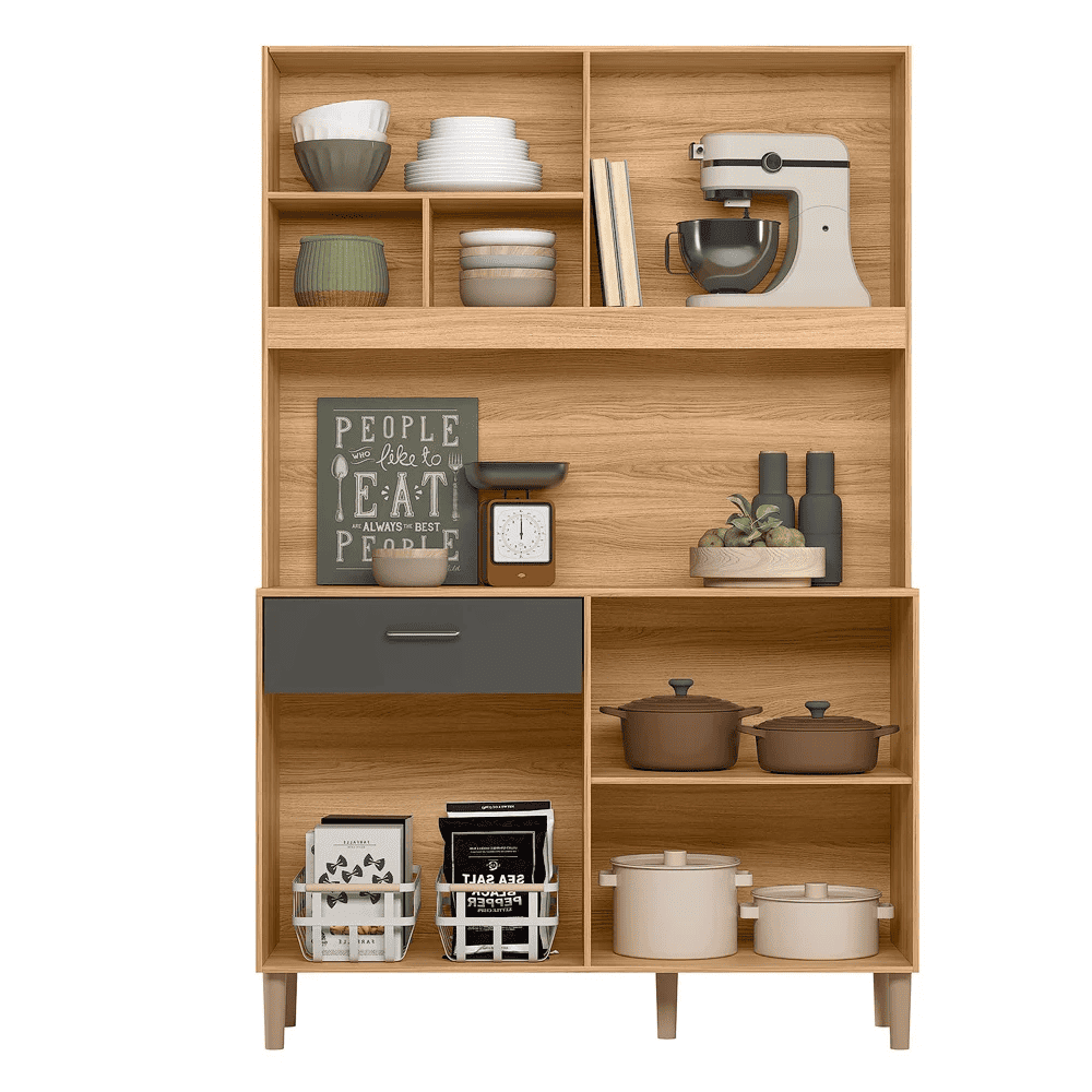 Arm&aacute;rio de Cozinha 120 cm 6 Portas 1 Gaveta Freij&oacute;/Chumbo Nicioli Erva Doce, , large image number 2