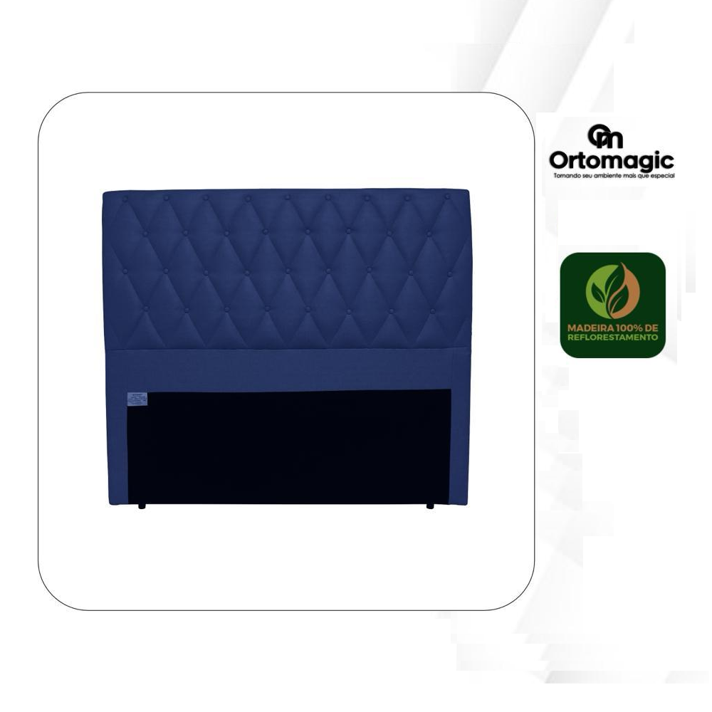 Cabeceira de Casal Estofada 140 cm Veludo Azul Ortomagic Excellence, , large image number 1