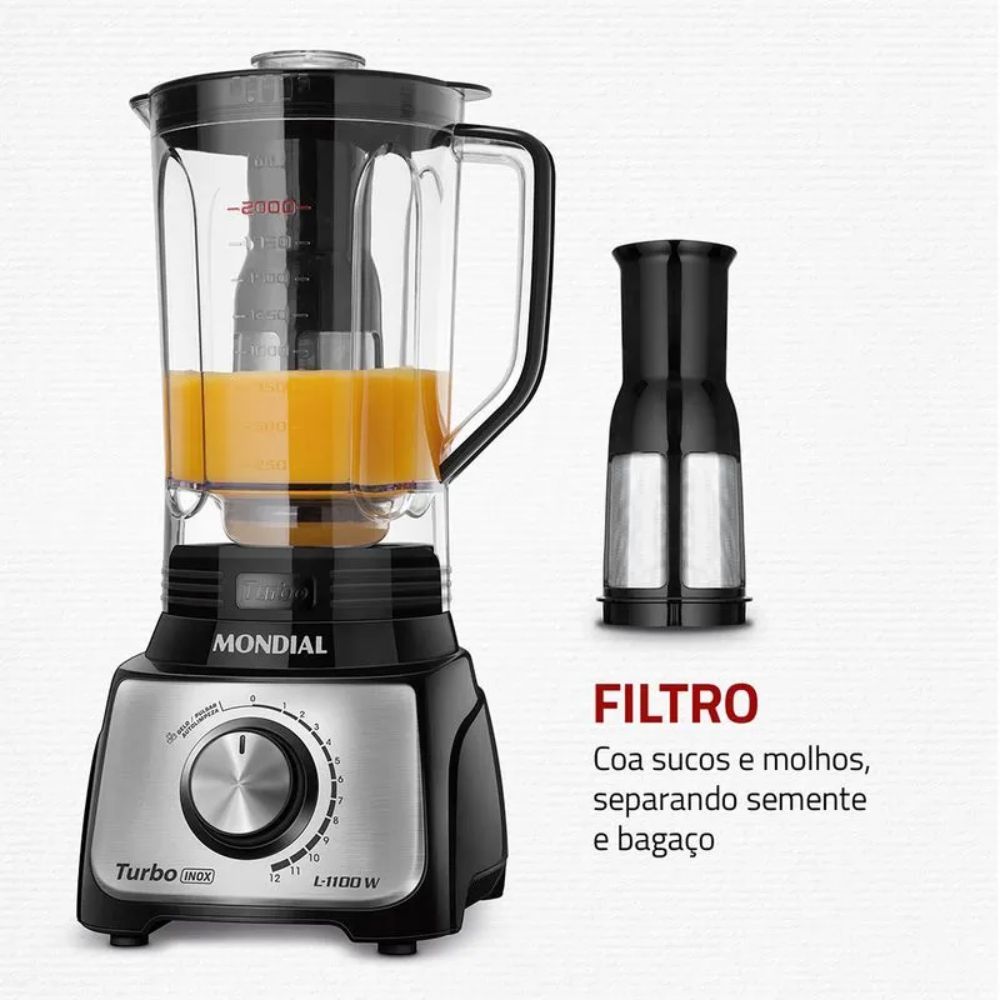 Liquidificador Mondial Turbo com Filtro 12 Velocidades L-1100-BI 3 Litros 220V 1100W, Preto, large image number 3