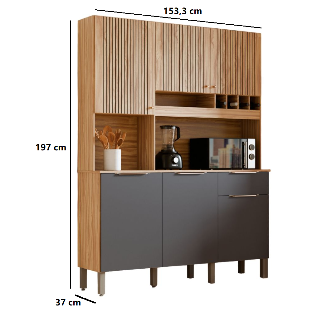 Arm&aacute;rio de Cozinha Rio Doce MDF Concord 6 Portas 1 Gaveta Am&ecirc;ndoa/Chumbo - 100% MDF, , large image number 3