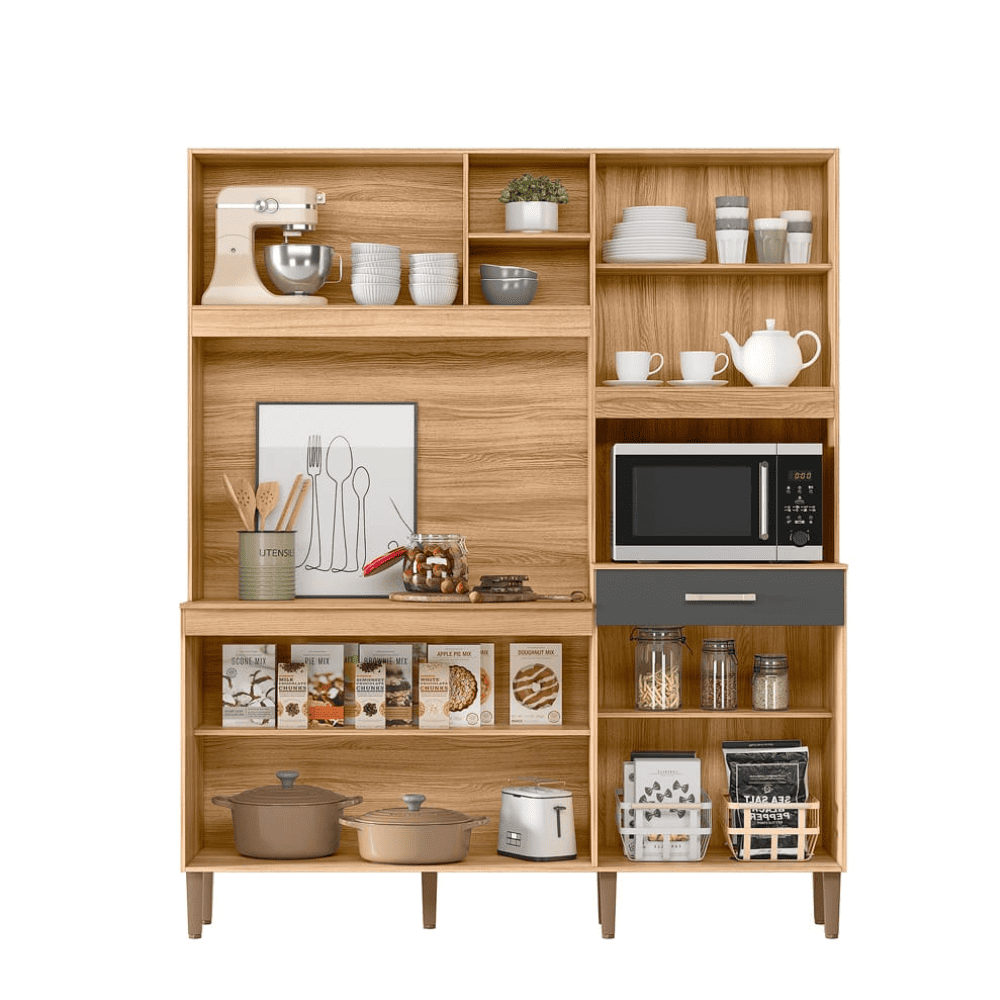 Arm&aacute;rio de Cozinha 160 cm 7 Portas 1 Gaveta Freij&oacute;/Chumbo/Ripado Nicioli Yara, , large image number 3