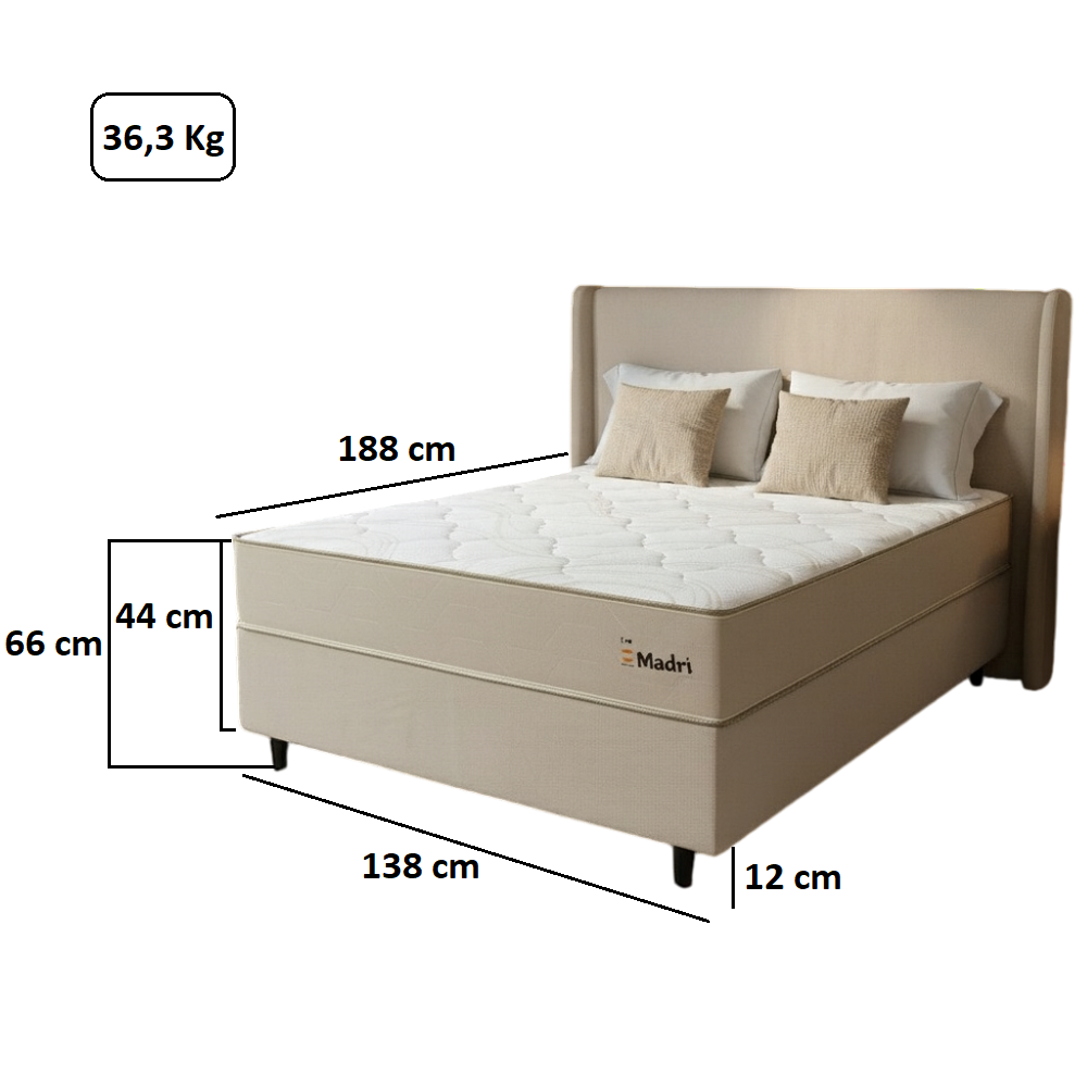 Conjunto Box Casal Molas Ensacadas Tit&acirc;nio Madri Bege D-26/D-28 138x188x66 cm, , large image number 3