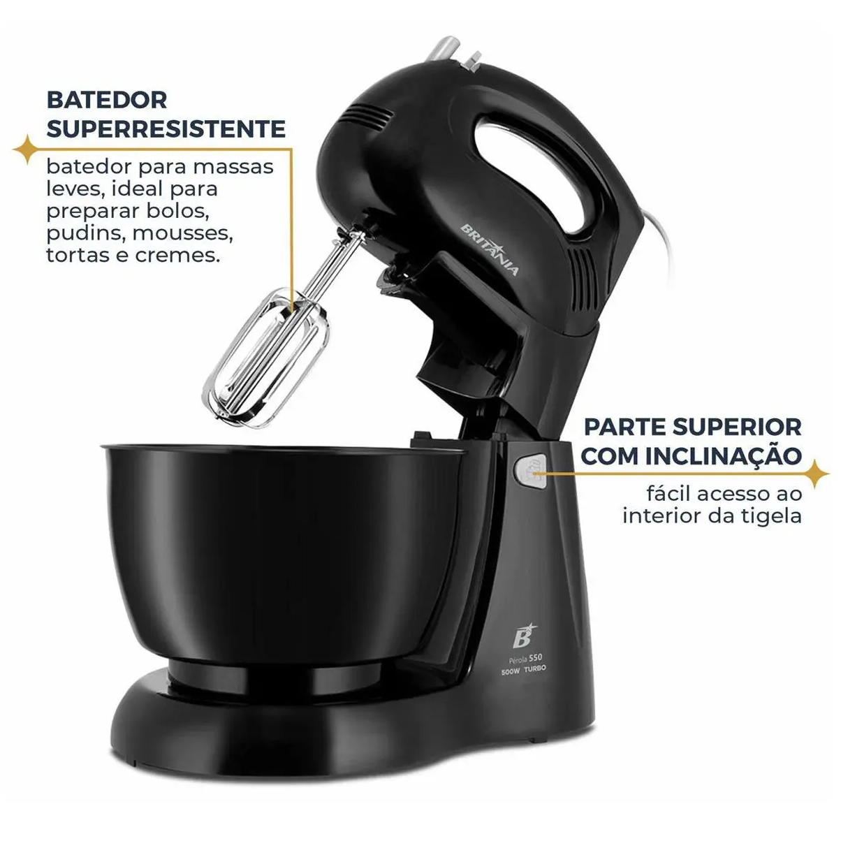 Batedeira Britânia Preta 4 Velocidades 500W 220V Pérola 550PR, , large image number 4