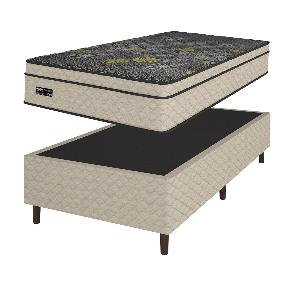 Conjunto Box Solteiro Molas Ensacadas Base e Colchao Umaflex New Vigo Bege 88x188x66, , large image number 1