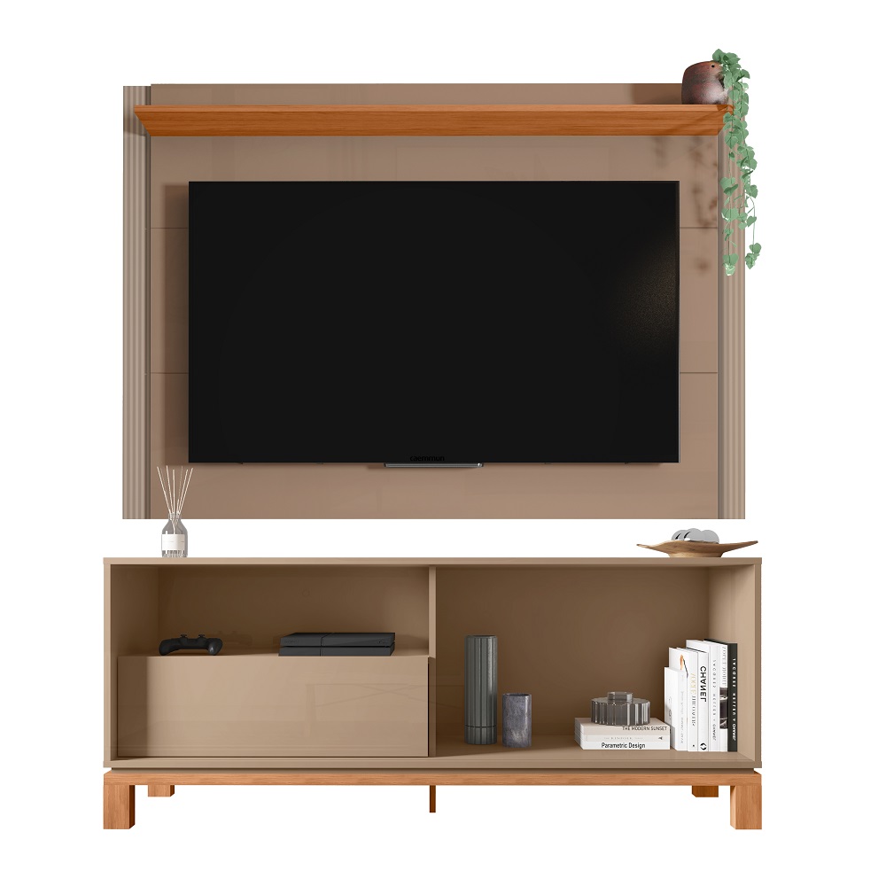 Rack Com Painel Para TV Até 55 Polegadas Suede MR/Freijó Caemmun Mondrian