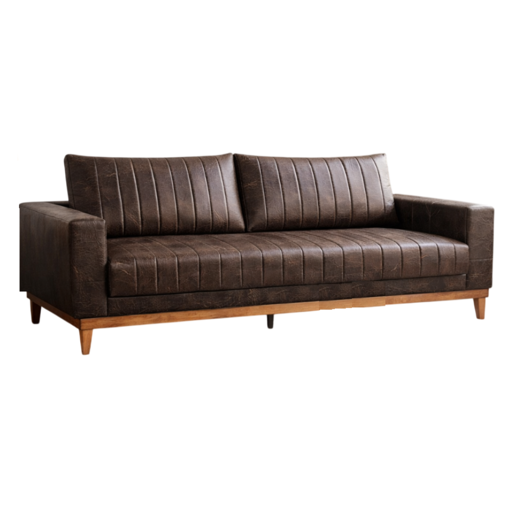 Sof&aacute; 4 Lugares 1 Assento Tecido Corino Marrom 200cm Acento Fixo Movelpaz Caline