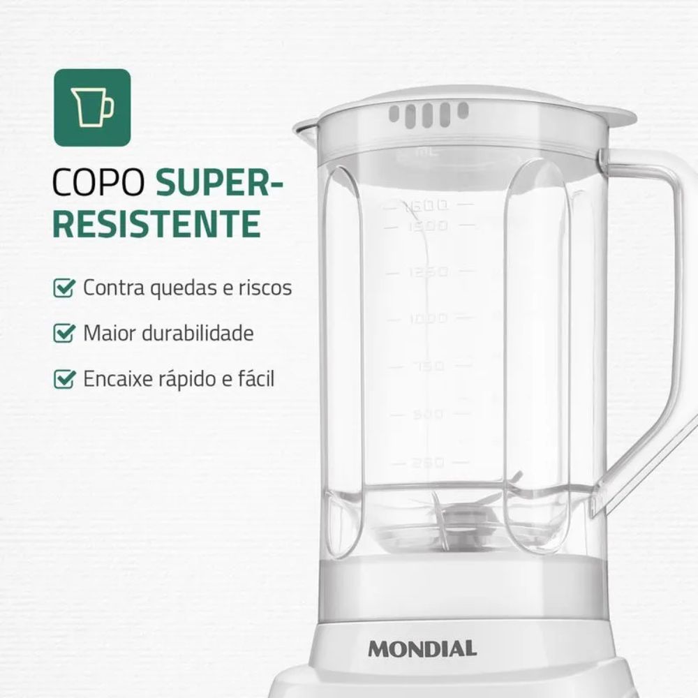 Liquidificador Mondial Branco 2 Litros 550W 220v Pratic Power L 97-W, , large image number 2