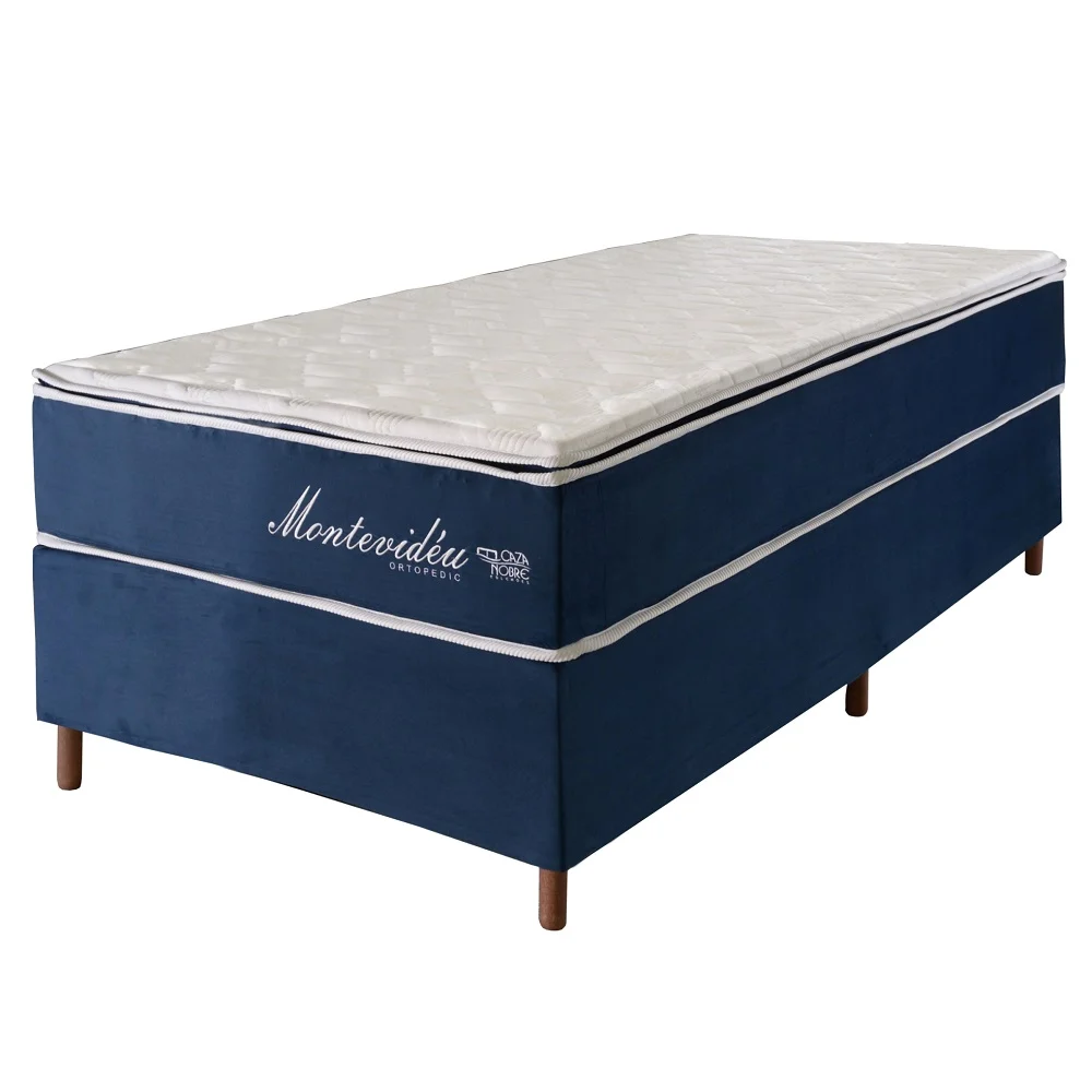 Cama Box Solteiro Base com Colchao Espuma D45 Montevideu Ortopedico 88x188x72 Cm Caza Nobre