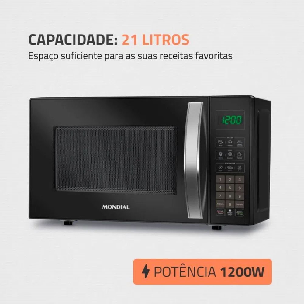 Micro-Ondas Mondial 21 Litros Preto 220V MO-01-21-B 1200W, , large image number 1