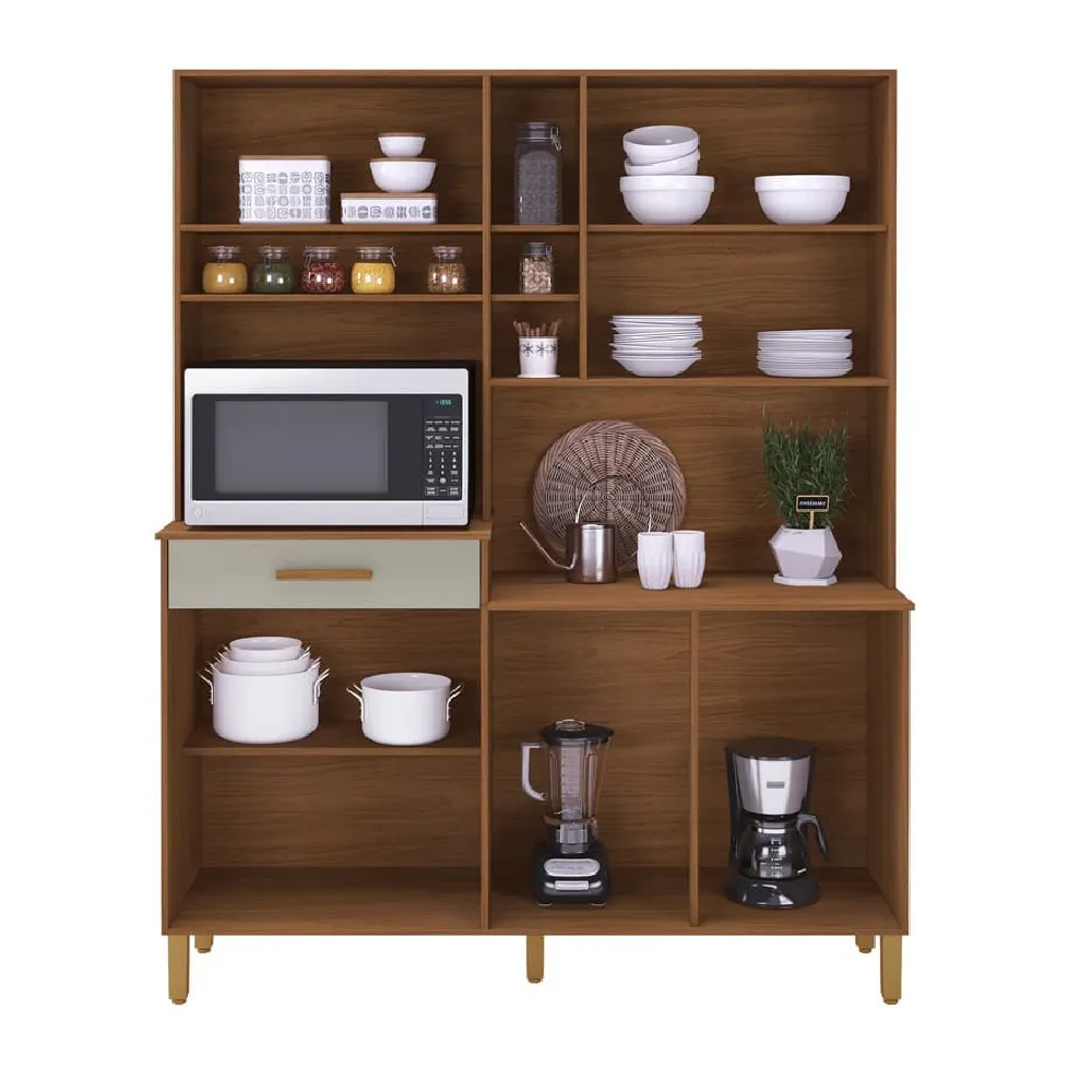 Arm&aacute;rio de Cozinha 7 Portas 1 Gaveta 160 cm Freij&oacute;/Off White Indekes Braga, , large image number 2