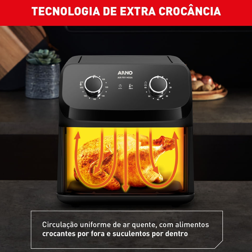 Fritadeira Elétrica Air Fryer Arno Sem Óleo 7,5 Litros 220V 1700W Mega AFM7 Preta, , large image number 3