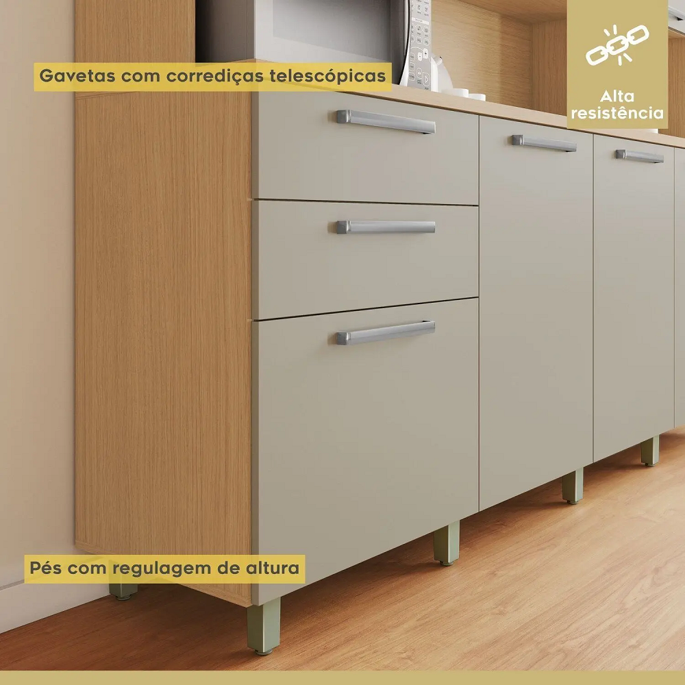 Kit Cozinha Nesher Nobreza 7 Portas 2 Gavetas 210 cm Carvalho/Greige 100% MDF, , large image number 4