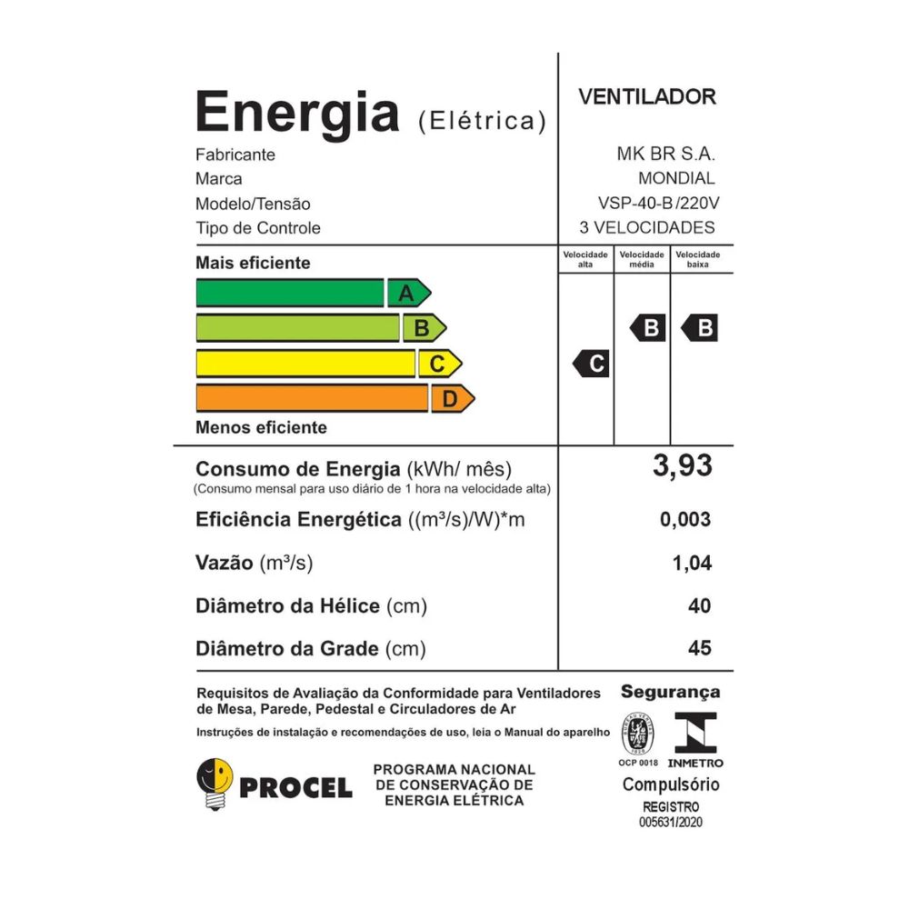 Ventilador de Mesa Mondial 40cm 6 Pás 220V VSP-40-B, , large image number 6