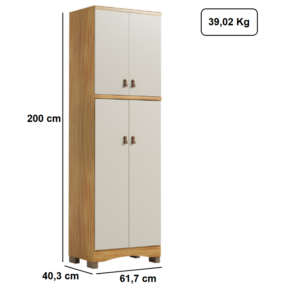 Arm&aacute;rio Multiuso 4 Portas 4 Prateleiras 200x61 cm Lilo Peroba Am&ecirc;ndoa/Off White, , large image number 2