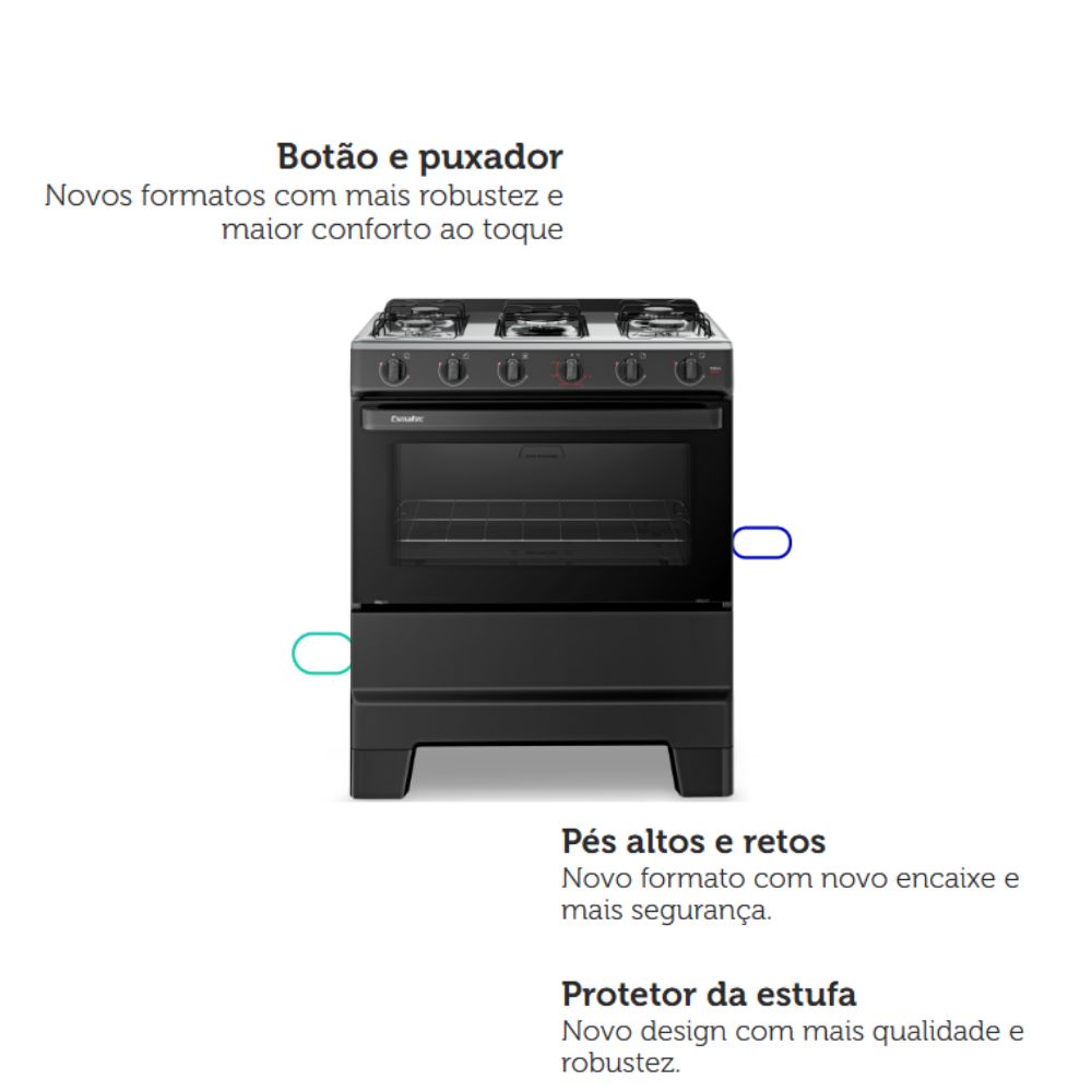 Fogão 5 Bocas Esmaltec Mesa de Inox Forno Limpa Fácil Preto Ideal Pop 5120 Bivolt, , large image number 2