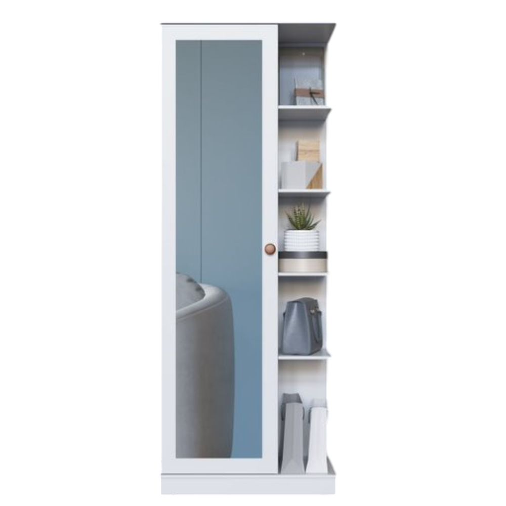 Sapateira Multiuso com Espelho 1 Porta 4 Prateleiras 181x68 cm Camile Indekés - Branco