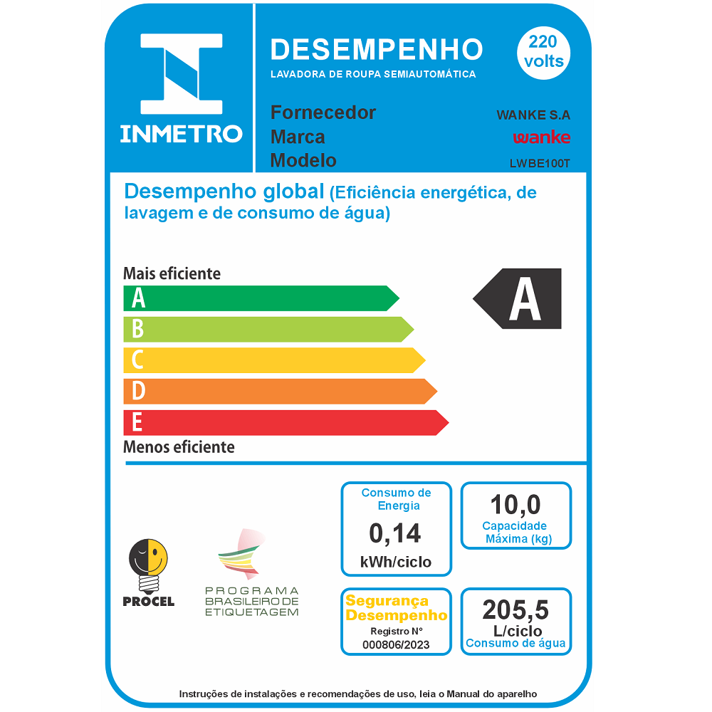 Tanquinho de Lavar Roupas Wanke 10kg 220V LWBE100T - Preto, , large image number 6