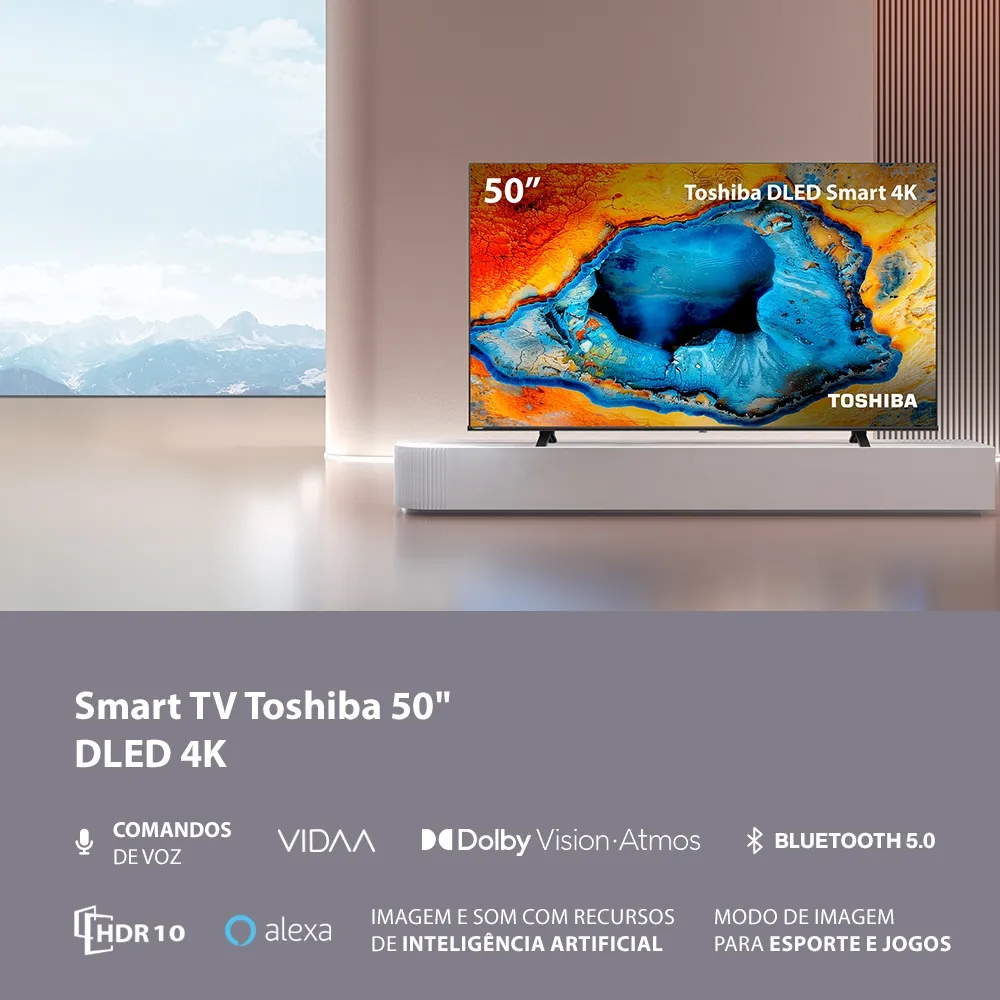Smart TV 50 Polegadas Toshiba DLED 4K Wi-Fi VIDAA 3 HDMI 2 USB 50C350NS TB029M, , large image number 3