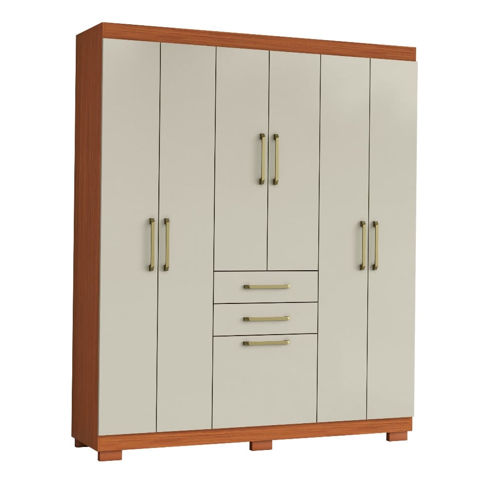 Guarda-Roupa Casal 7 Portas 2 Gavetas Cinamomo/Areia Aram&oacute;veis 2045147-945
