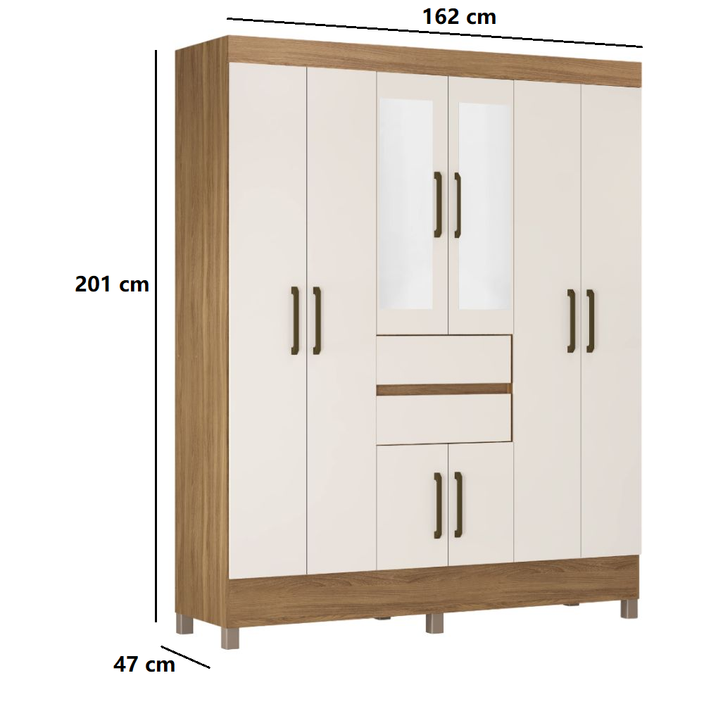Guarda-Roupa Casal com Espelho 8 Portas 2 Gavetas Amendola/Off White Dem&oacute;bile Munique, , large image number 3